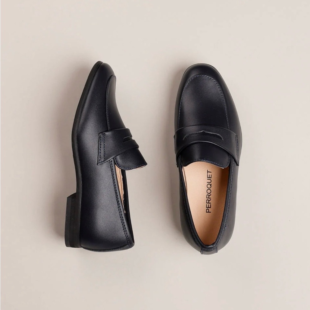 Perroquet Boy’s Navy Leather Hard Penny Loafers